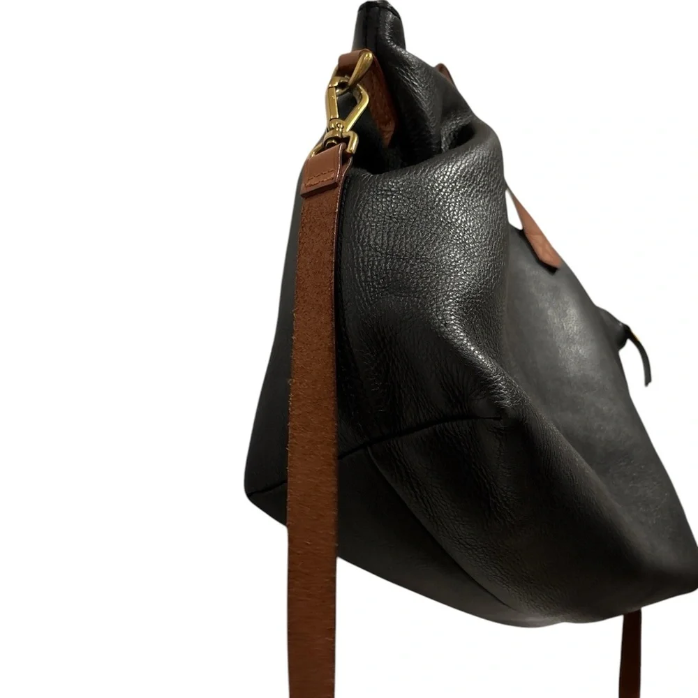 Madewell zip top transport carry all Black Leather Tote Bag monogram initials